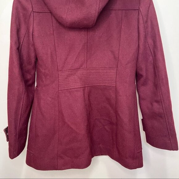 Kenneth Cole Burgundy Wool Blend Faux Fur Hooded Coat Size XS - Picture 8 of 13